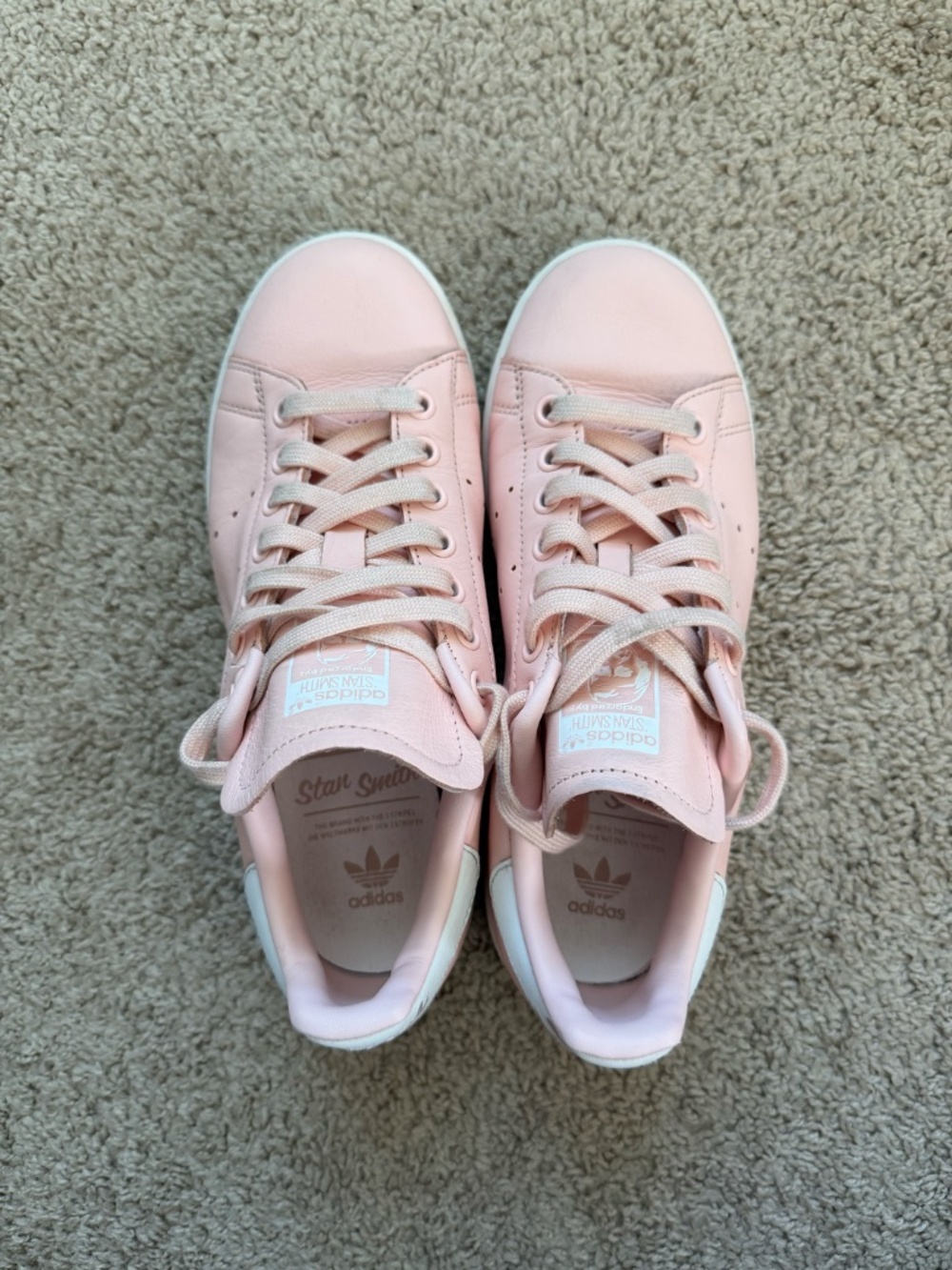 Adidas Stan Smith Pink Leather Sneakers Size US 6.5 Cursive Script Heel EE7708 - Picture 5 of 8